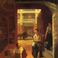 John Sloan, Scrubwoman, Astor Library (nettoyage de la bibliothèque)